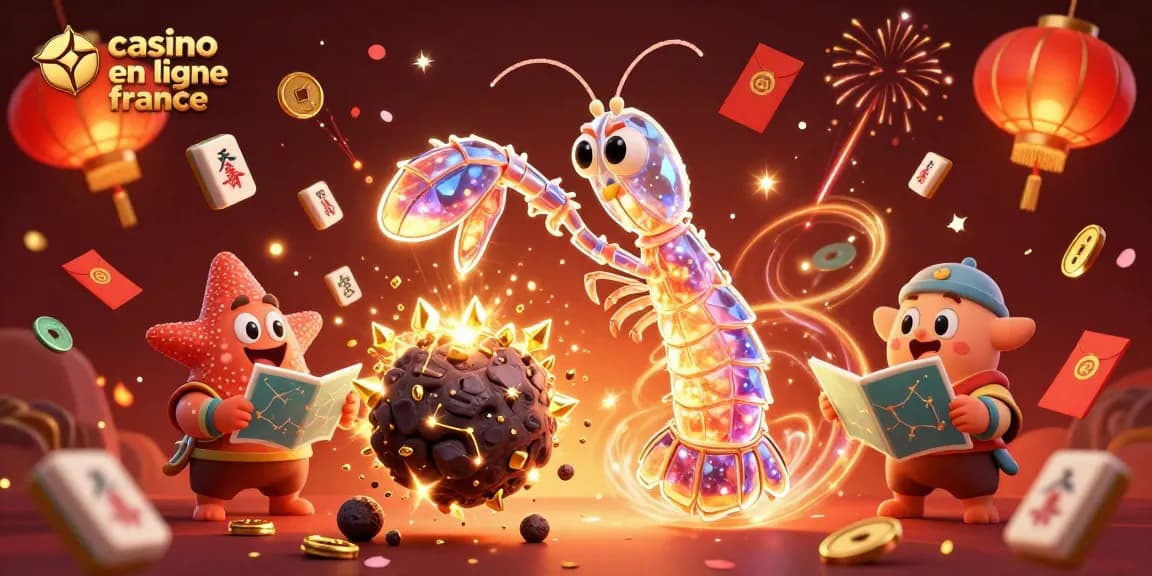 Découvrez le casino en ligne France avec une illustration dynamique de personnages animés au cœur de l'action.