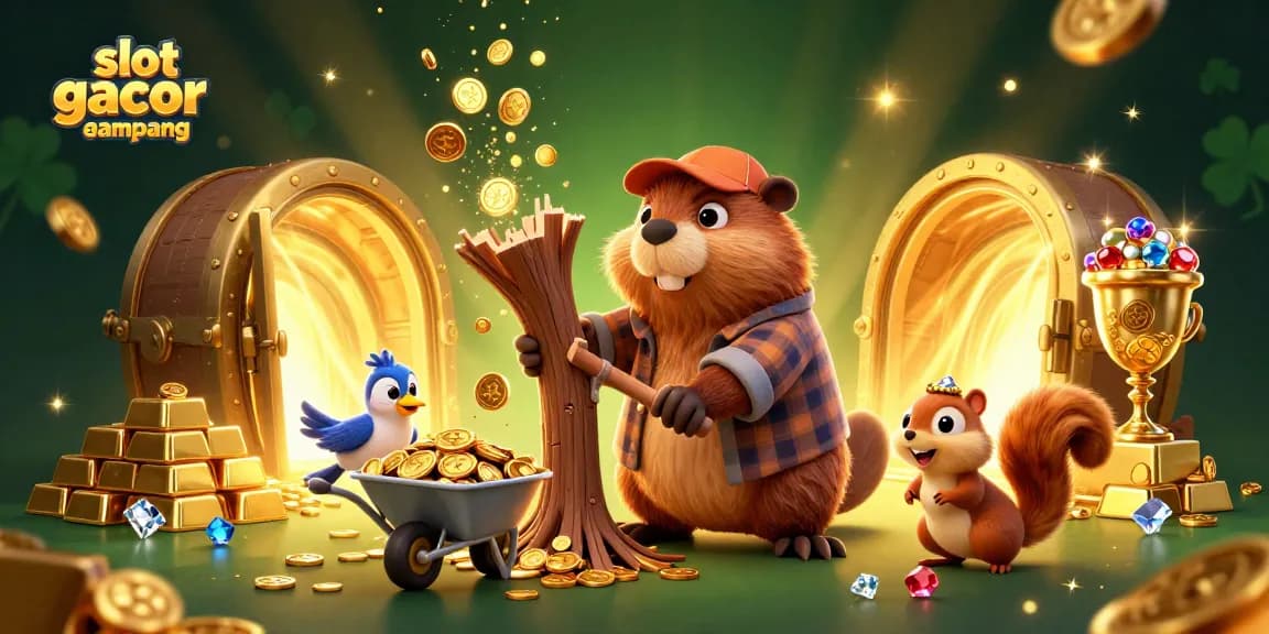 Experience the thrill of slot gacor gampang menang with vibrant characters in a dynamic casino scene filled with treasure.
