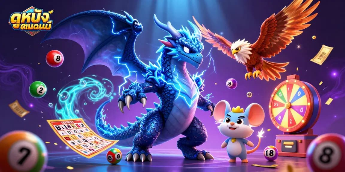 Experience ดูหนังออนไลน์ with thrilling animated characters and exciting gambling elements in a dynamic scene.
