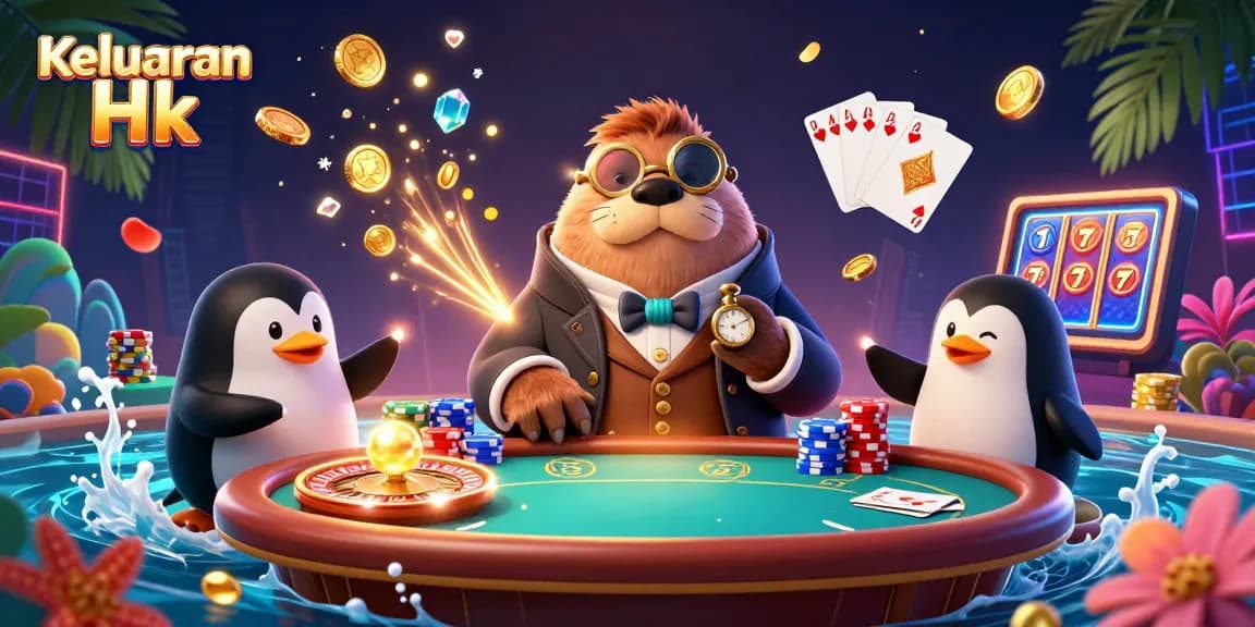 Betting on Keluaran Hk results with lively characters at an underwater casino poker table.