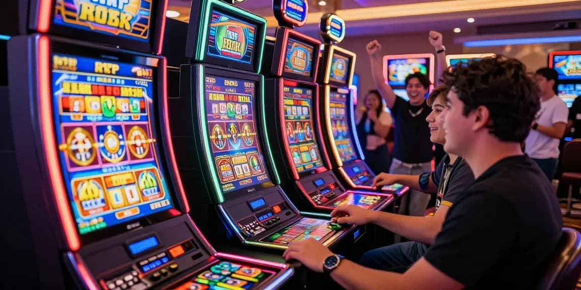 Pengalaman bermain mesin slot gacor yang menggembirakan di kasino, suasana ceria.