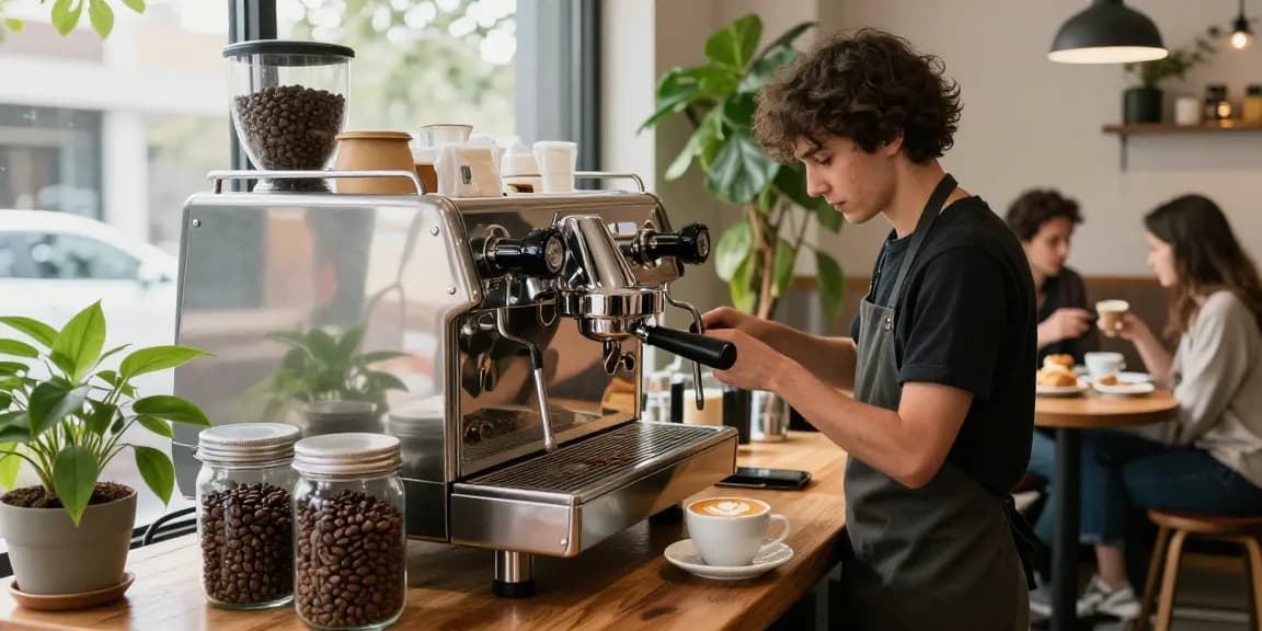 Experience rokok88 with expert barista crafting espresso in vibrant café.