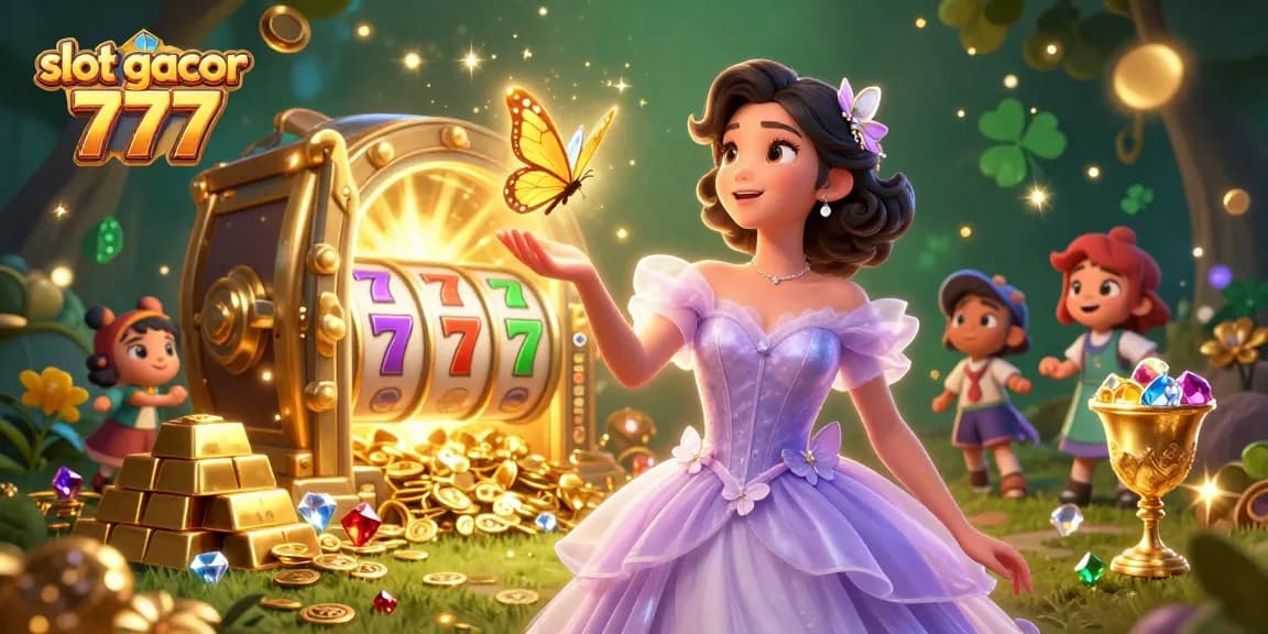 Experience the thrill of slot gacor 777 with vibrant reels and dazzling gems in this immersive casino illustration.