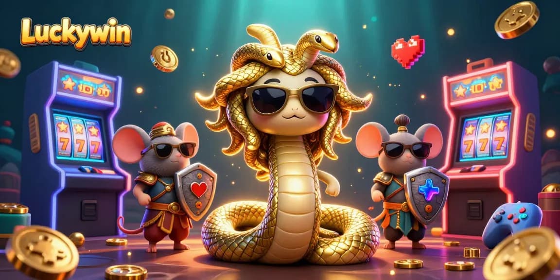 Luckywin offers a vibrant 3D casino scene filled with Medusa, arcade games, and slot machines.