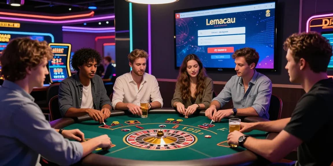 Engaging friends at a digital casino table while accessing Lemacau Login, showcasing excitement and vibrant atmosphere.