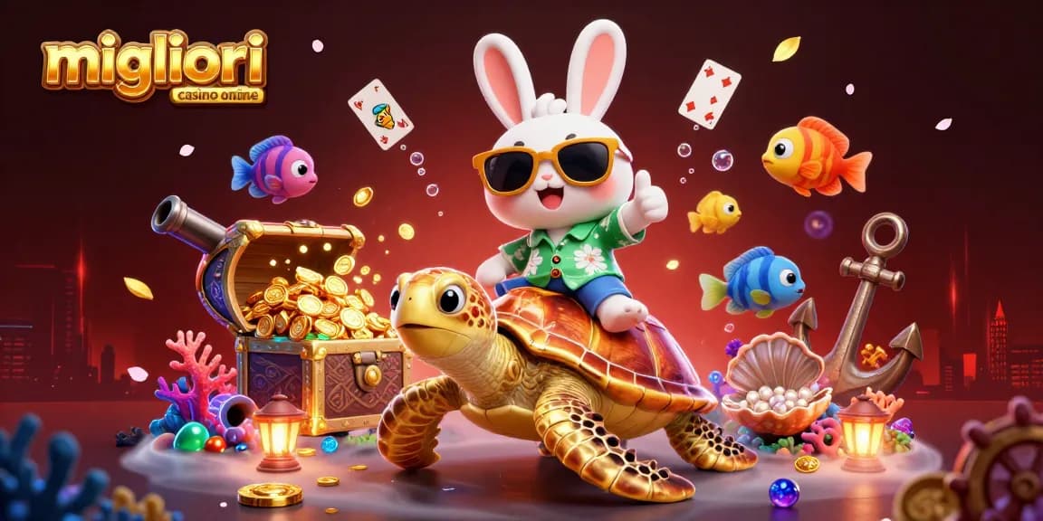 Scopri i migliori casino online con l'adorabile coniglio fortunato su una tartaruga dorata.
