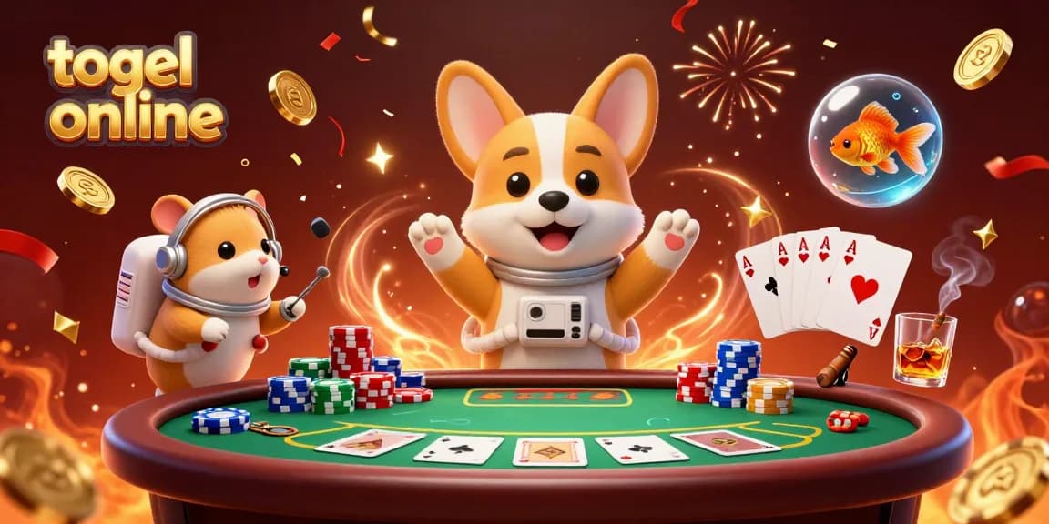 Experience thrilling togel online fun with a floating corgi and colorful poker chips in space