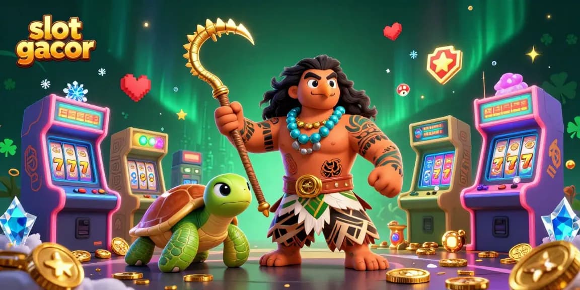 Engage with slot gacor in this vibrant 3D cartoon scene featuring dynamic gaming elements and characters.