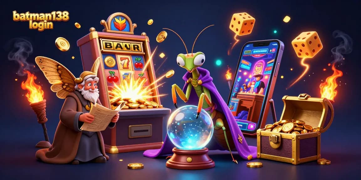 Engage in thrilling gaming with batman138 login featuring vibrant casino elements and mystical figures.