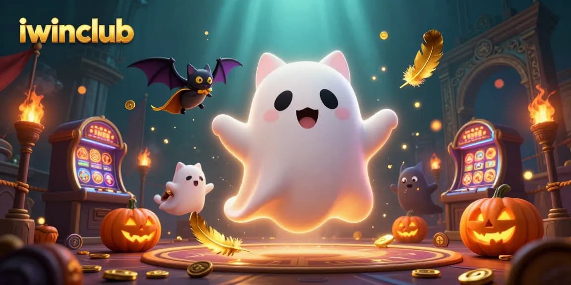 Join the iwinclub ghost cat and vampire bat in a haunted casino, winning big with jack-o-lanterns.