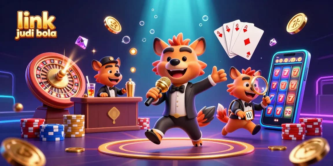 Engage with lively 'link judi bola' scene featuring hyena characters in a dynamic casino atmosphere.