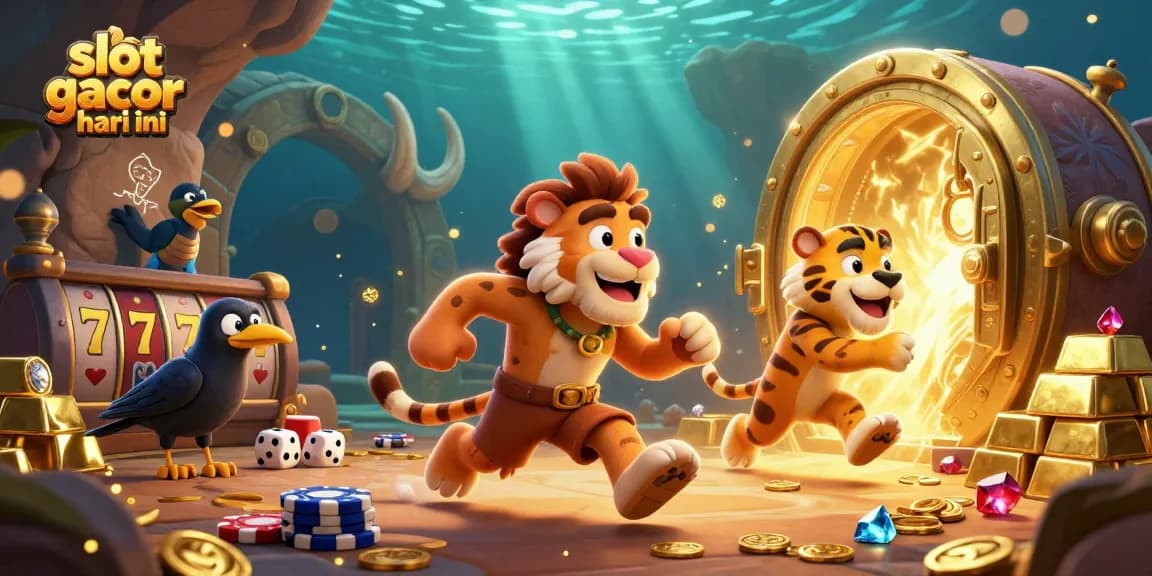 Win big with slot gacor hari ini in this lively 3D casino scene featuring animal characters.