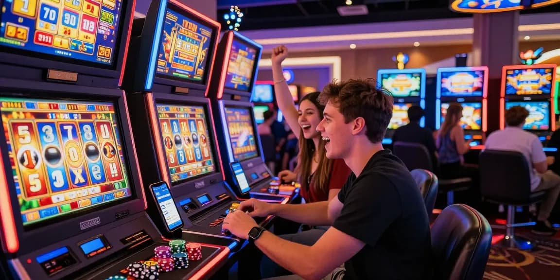Excited players enjoying สล็อต เว็บตรง ฝาก ถอน true wallet ไม่มี ขั้น ต่ํา 10 รับ 100 at vibrant casino slot machines.