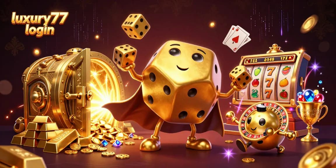 Engage with luxury777 login featuring lively golden dice and slot reels in dynamic casino illustration.