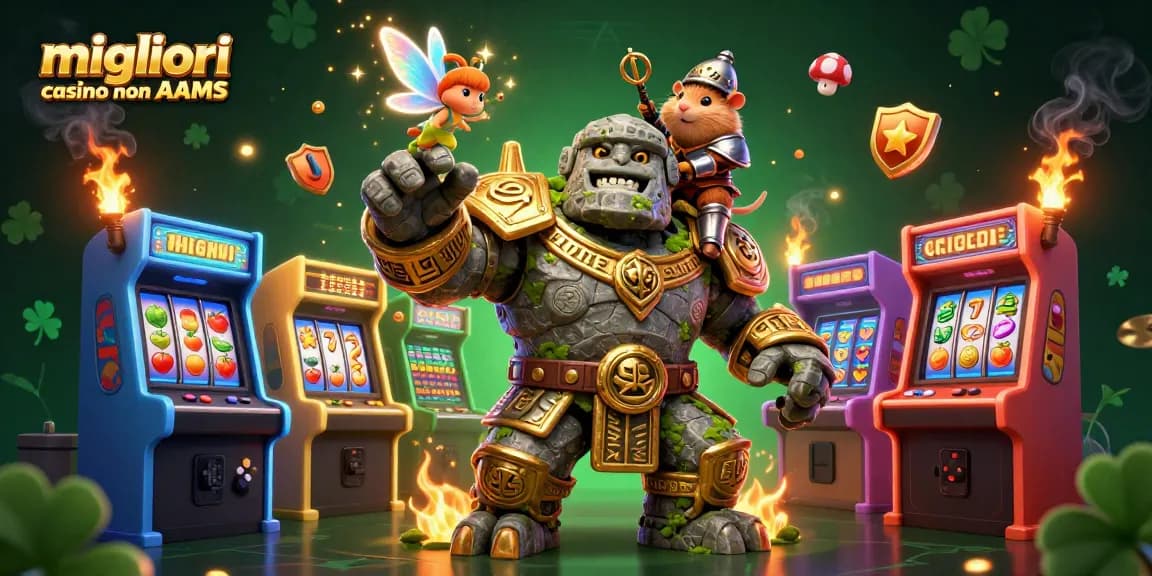 Interagisci con i migliori casino non AAMS che presentano un magico guardiano golem e vivaci elementi di gioco.