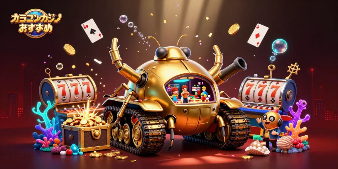 オンラインカジノ おすすめのスロットゲームを楽しむイラスト。