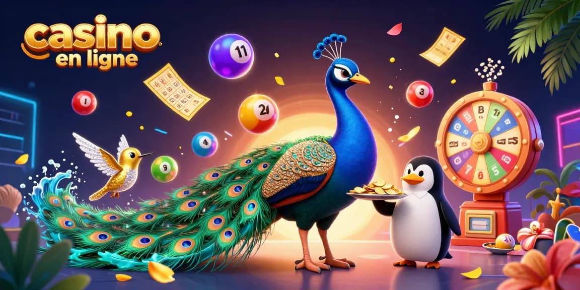 Jouez à casino en ligne avec des jeux dynamiques et captivants illustrés dans une scène festive.
