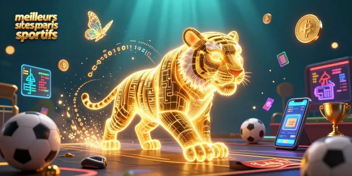 Les meilleurs sites paris sportifs vous plongent dans un casino numérique dynamique avec un tigre lumineux et des éléments de jeu.