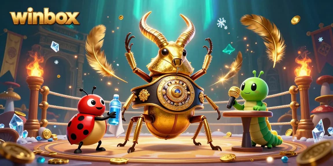 Experience winbox's vibrant casino world with golden stag beetles in a thrilling boxing match.