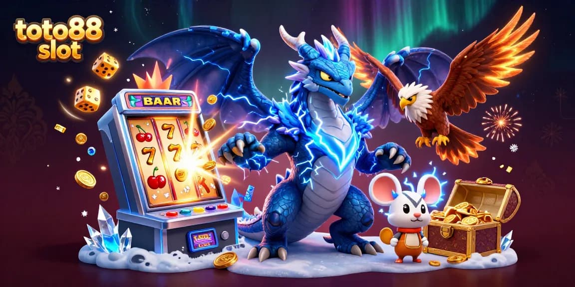 Experience thrilling wins with toto88 slot in this vibrant 3D casino illustration conveying excitement and jackpot potential