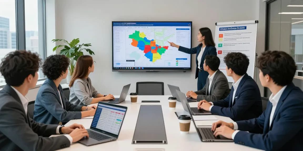 Team discussing AI search optimization for candidates during a political campaign strategy meeting.