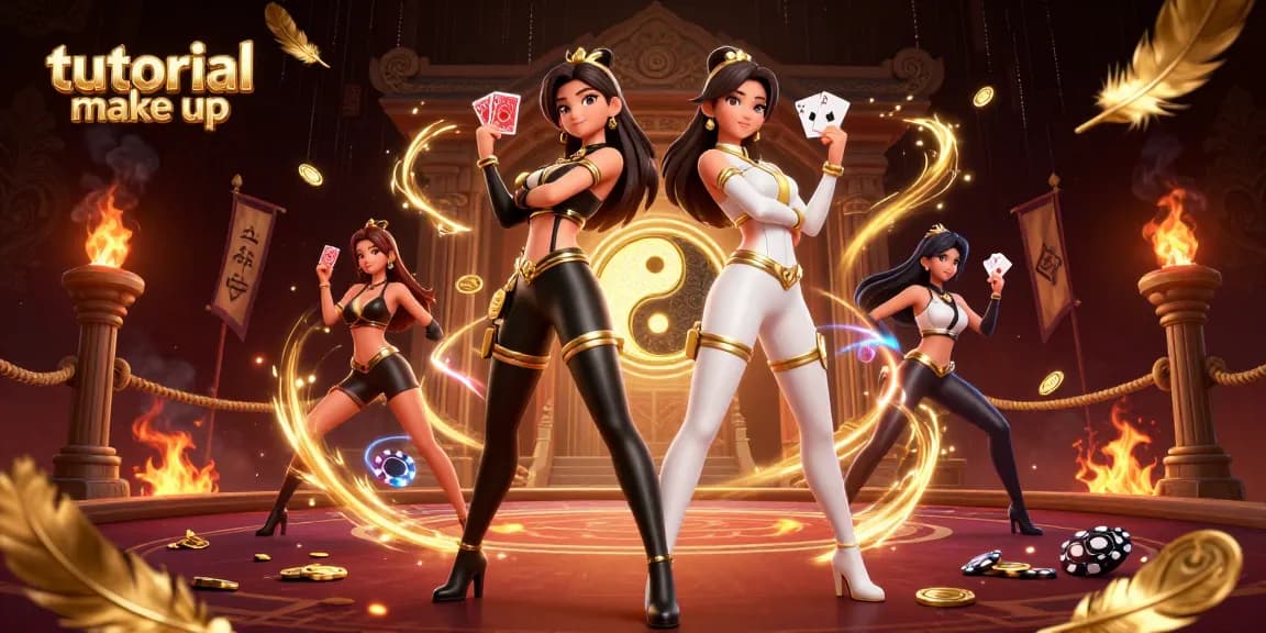 Engage in tutorial make up with our striking twin Asian characters in a vibrant casino setting.