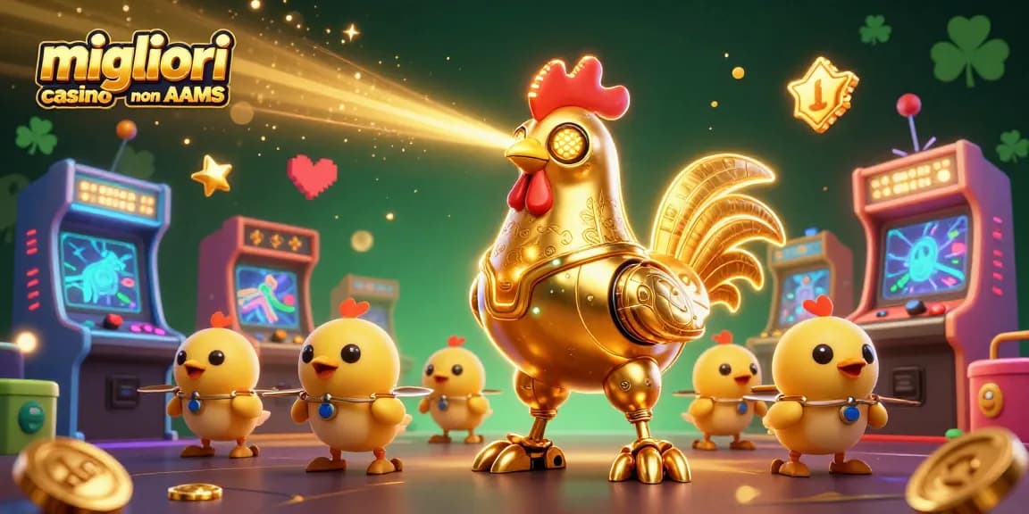 I migliori casino non AAMS offrono affascinanti giochi e colori, con un robot gallo d'oro e droni