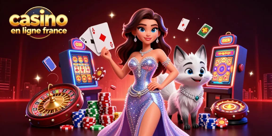 Vivez des sensations de casino avec une illustration glamour mettant en avant des éléments de casino en ligne France et une action de jeu dynamique.
