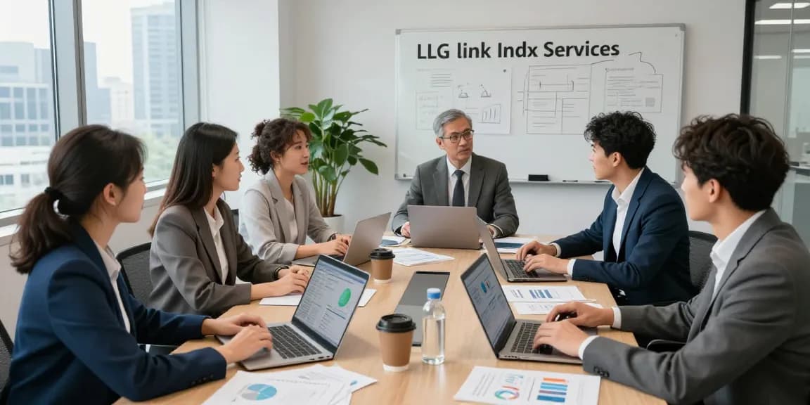 Team strategizing on LLG link indx services during a corporate meeting.