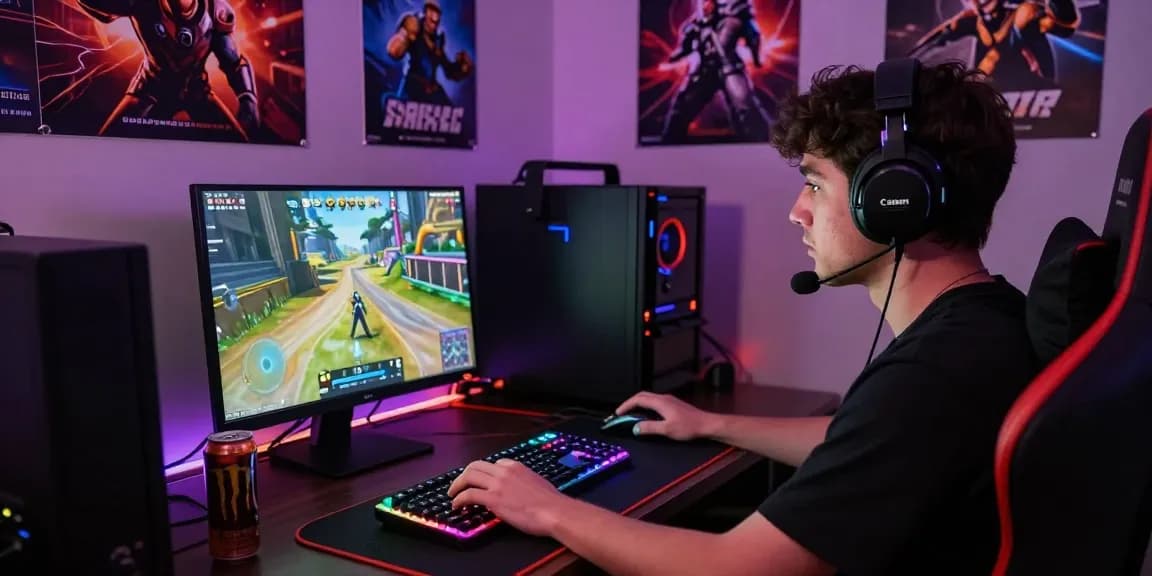Pengalaman bermain WORTEL21 di ruang gaming dengan pencahayaan LED berwarna.