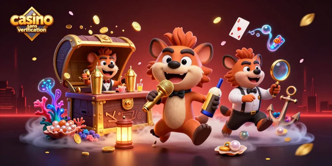 Jouer au casino sans vérification avec des animations de hyènes amusantes dans une illustration colorée.