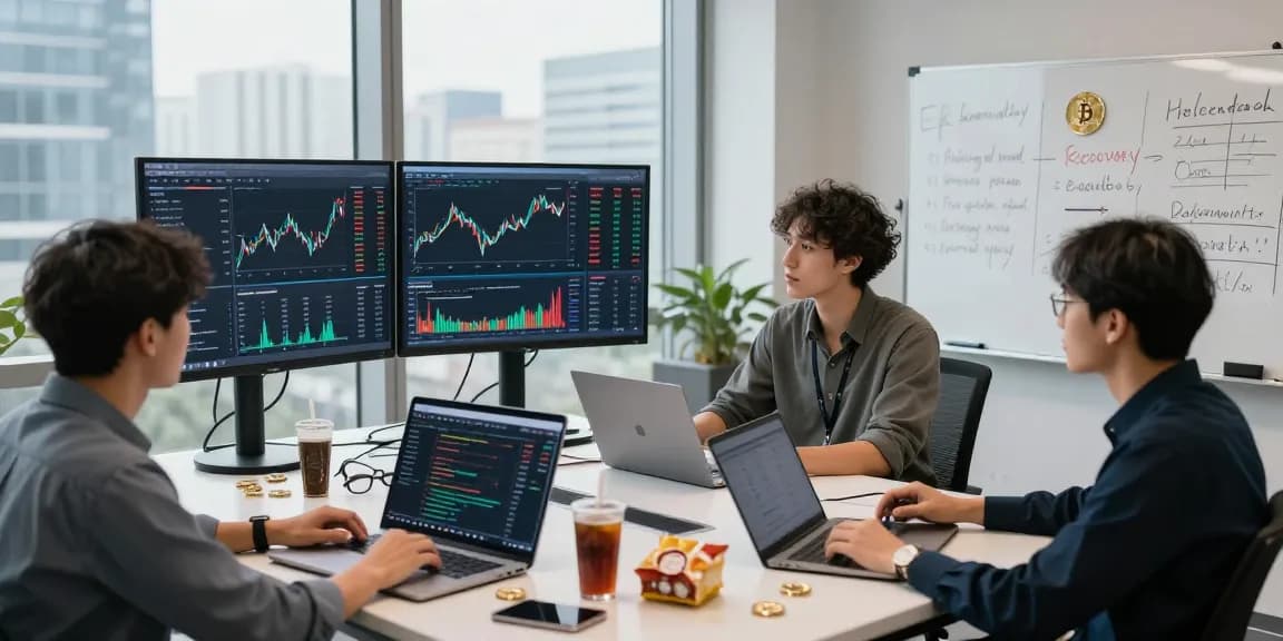 Team discussing strategies to recover lost crypto in modern office.