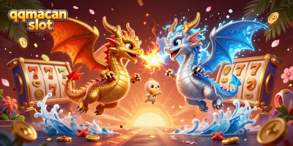 Spin to win on qqmacan slot with a dynamic scene featuring golden and silver dragons!