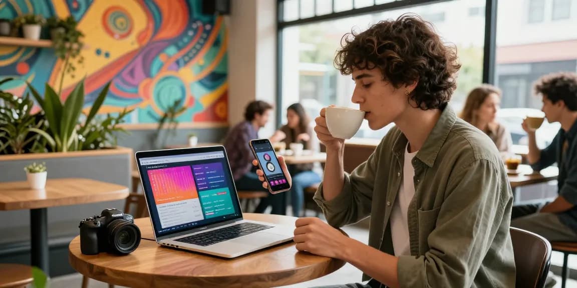 Purchase high quality IG followers in a vibrant café scene with an influencer connected with their audience.