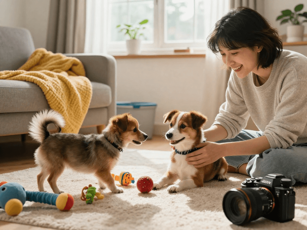 Person caring for pets in a cozy home environment, highlighting the website's pet content.