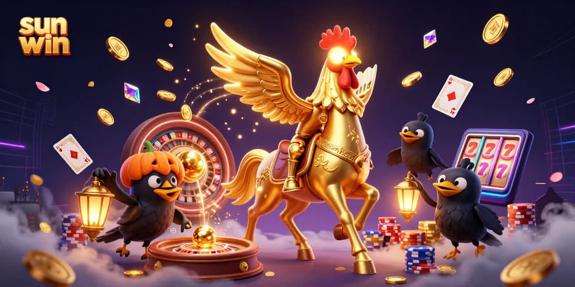 Spin to win at the sun win online casino featuring an enchanted golden rooster and vibrant games.