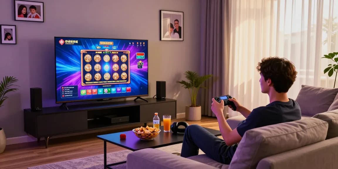 Engaged player enjoying 鉅城娛樂城 gaming experience at home with vibrant visuals and cozy atmosphere