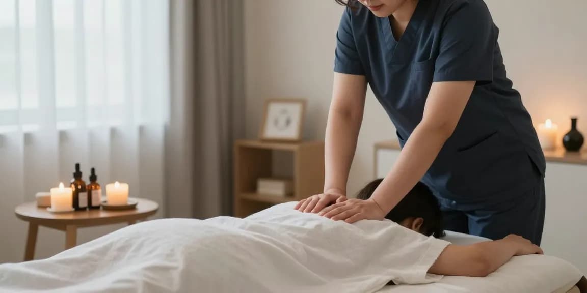 신촌출장안마 서비스를 제공하는 한국인 마사지사가 집에서 고객에게 마사지를 하고 있는 모습