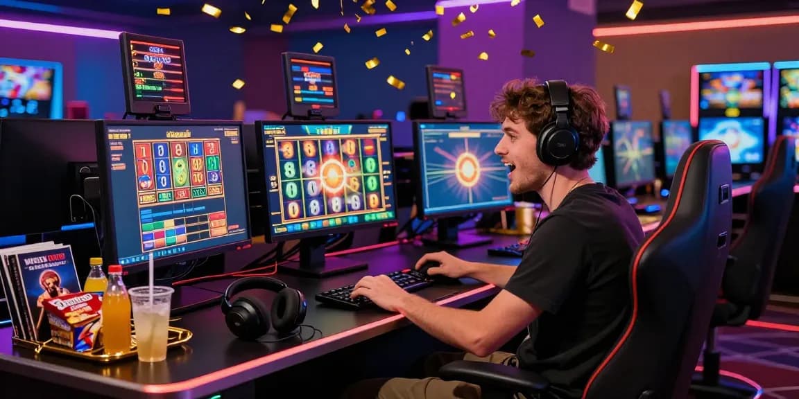 Player celebrating a win with slot deposit 5000, surrounded by exciting gaming elements in a vibrant casino atmosphere.