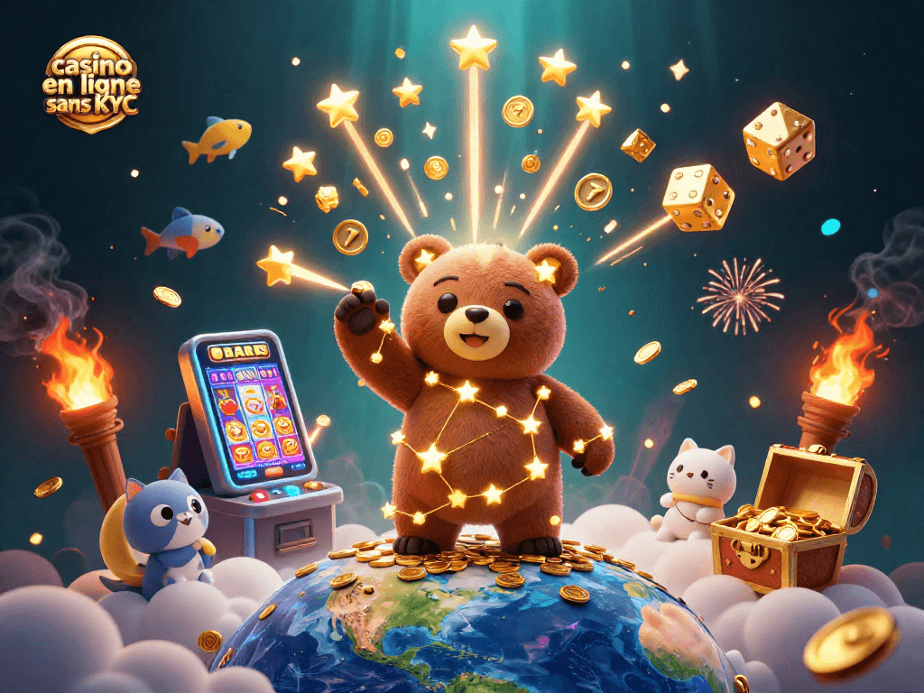 Plongez dans l'univers captivant du casino en ligne sans KYC avec notre illustration colorée, illustrant des jackpots et des jeux animés.