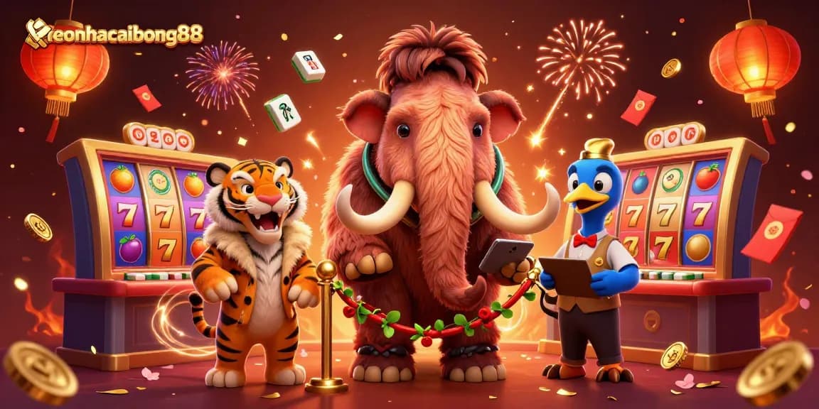 Experience the vibrant keonhacaibong88 casino scene with lively characters and slot games.