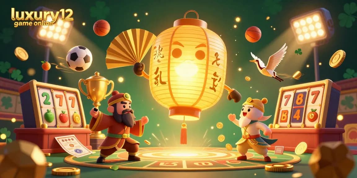 Experience luxury12 game online with thrilling slot reels and dynamic gaming symbols in a captivating casino scene.