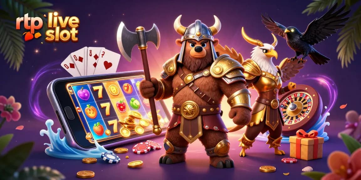 Engage with rtp live slot adventures featuring a Viking bear, Valkyrie eagle, and casino elements in an immersive 3D scene.