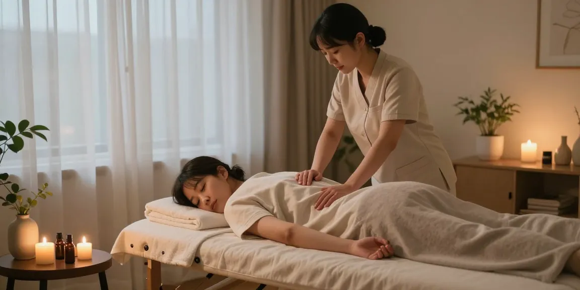 Relaxing 의정부출장 massage setup with therapist, calming atmosphere, home comfort.