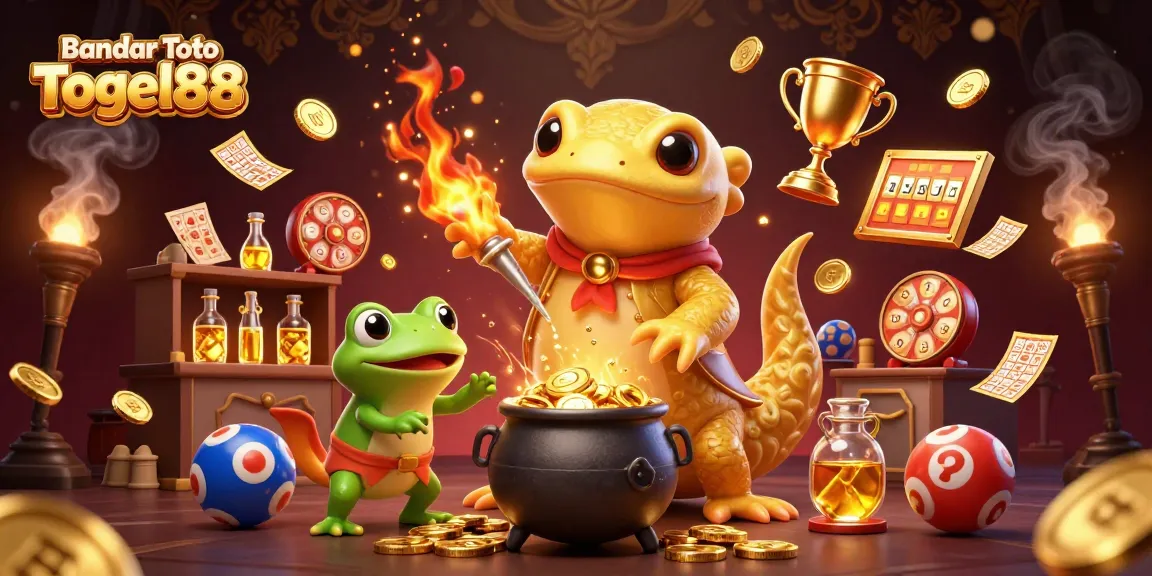 Engage with Bandar Toto Togel88 through dynamic lottery gaming elements in a vibrant 3D scene.