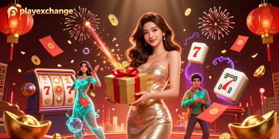 Engage with playexchange and win thrilling rewards in this festive casino illustration.
