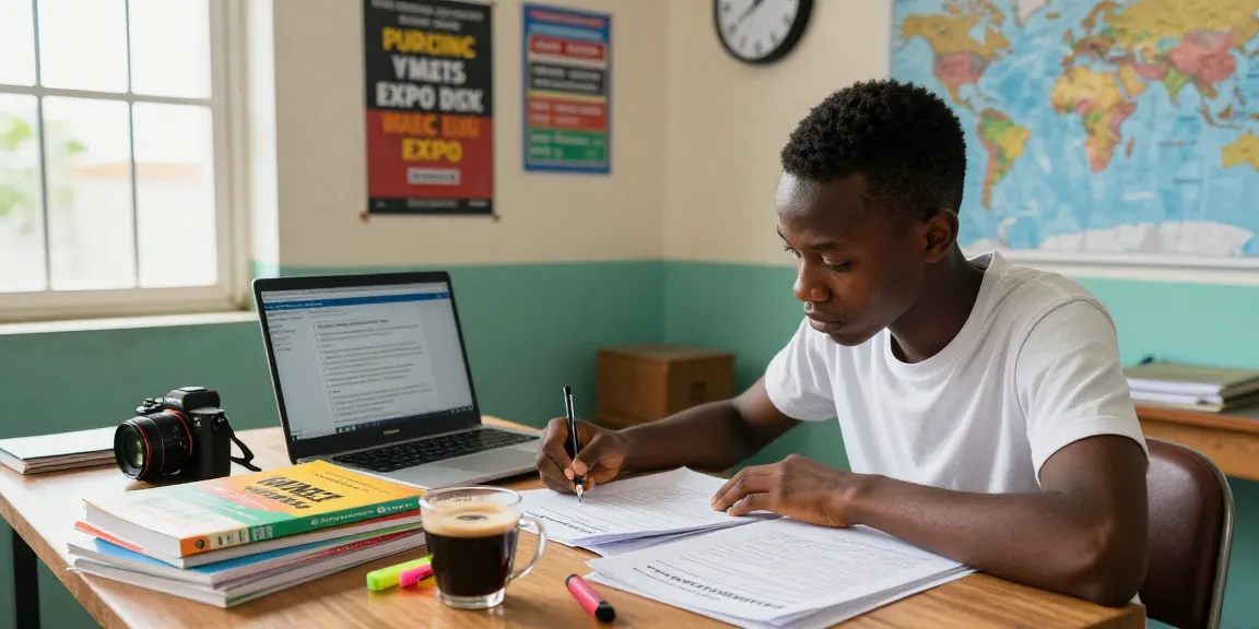 Student preparing for the 2026 waec expo in a bright study room.