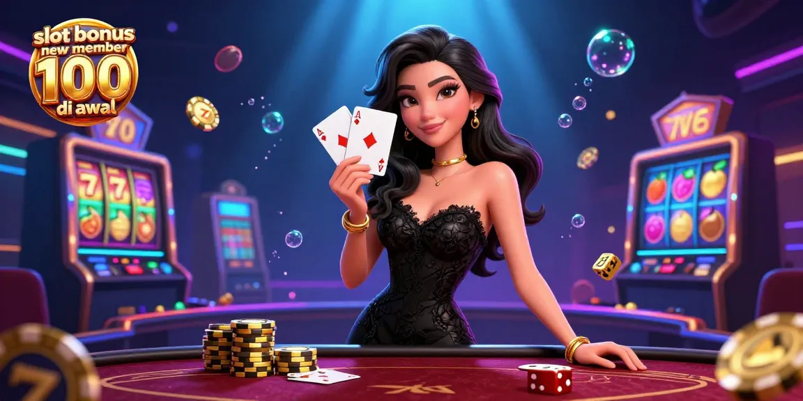 A stunning showcase of the slot bonus new member 100 di awal with dynamic slot machines and vibrant casino visuals.