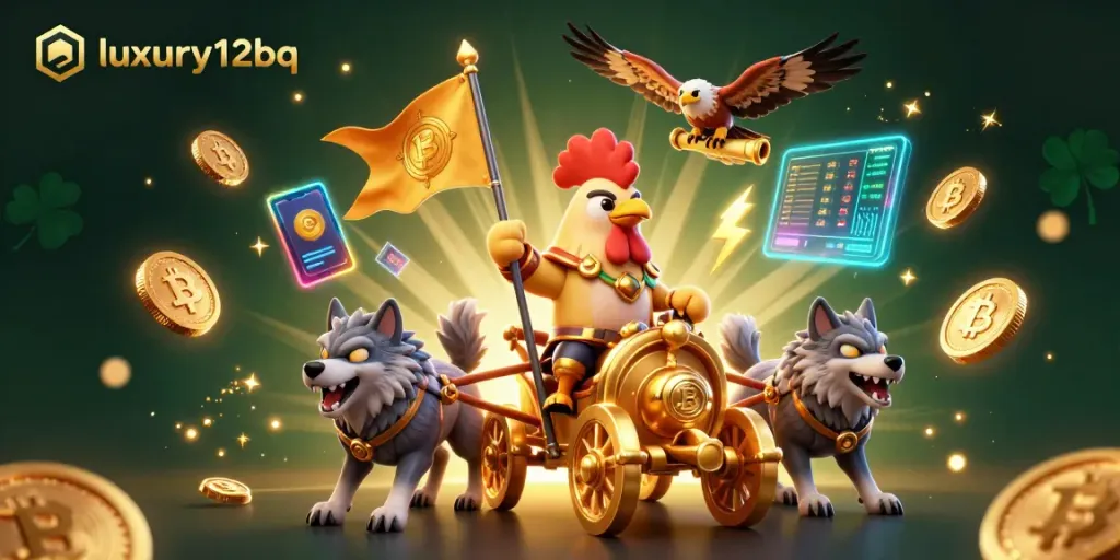 luxury12bq menawarkan ilustrasi kasino 3D dengan elemen koin kripto dan simbol permainan