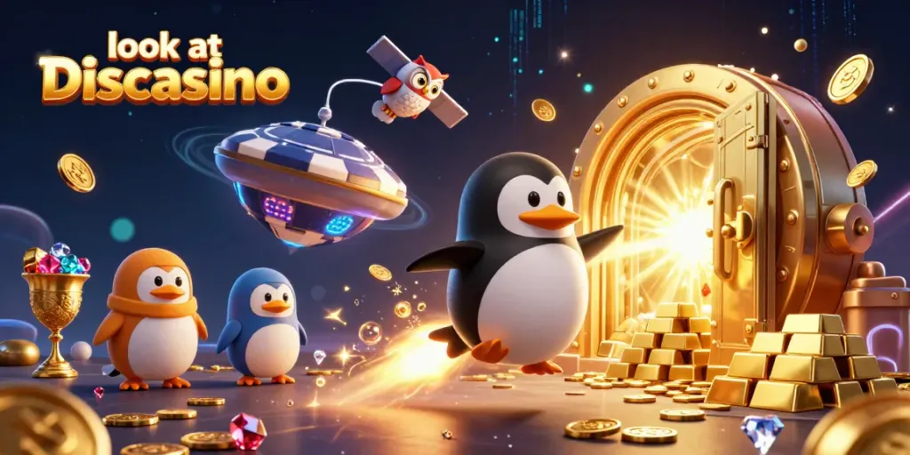 Engage in thrilling action and excitement with look at Discasino as the penguin rockets towards a casino chip space station